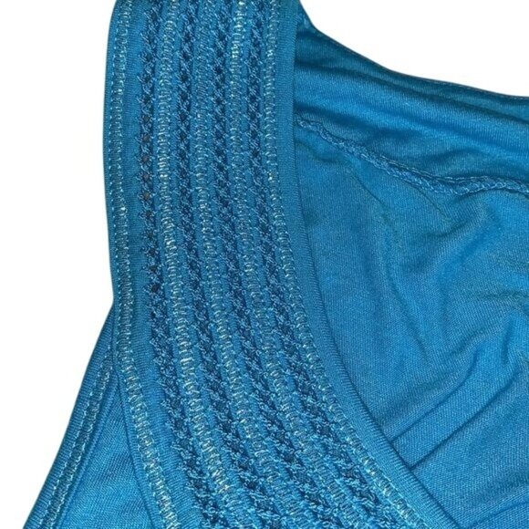 Womens Sleeveless Blue Beaded Neckline Tank Top Size L/G Polyester & Nylon Blend - Picture 3 of 8